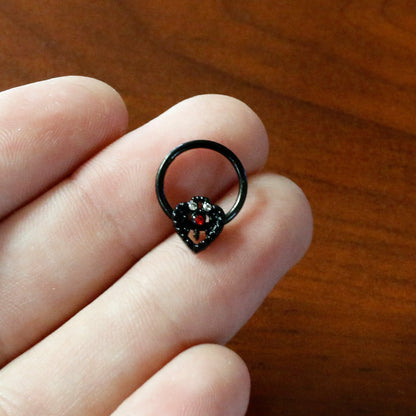 16 Gauge 3/8 Red Clear Gem Black Key Heart Hinged Segment Ring