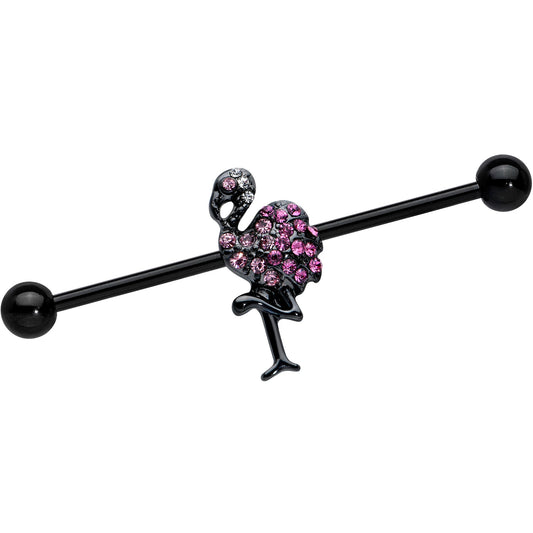 14 Gauge Pink Gem Black Fashion Flamingo Industrial Barbell 38mm