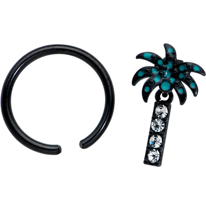 16 Gauge 3/8 Clear Gem Black Night Palm Tree Dangle BCR Captive Ring