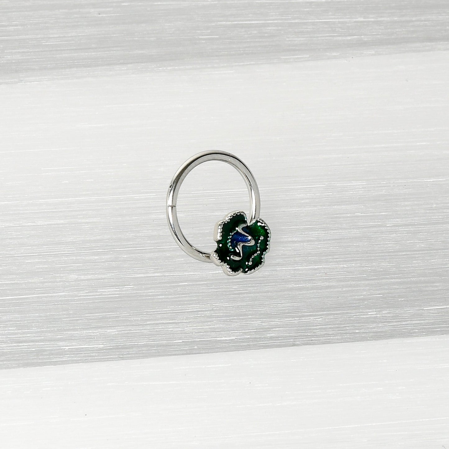 16 Gauge 3/8 Spring Flower Green Blue Hinged Segment Ring