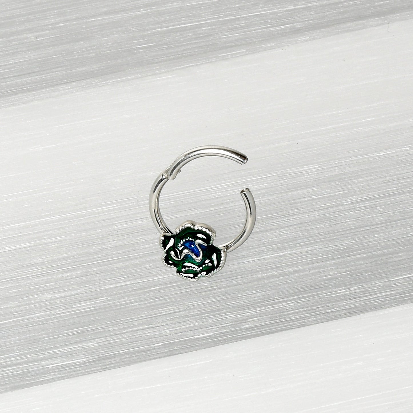 16 Gauge 3/8 Spring Flower Green Blue Hinged Segment Ring