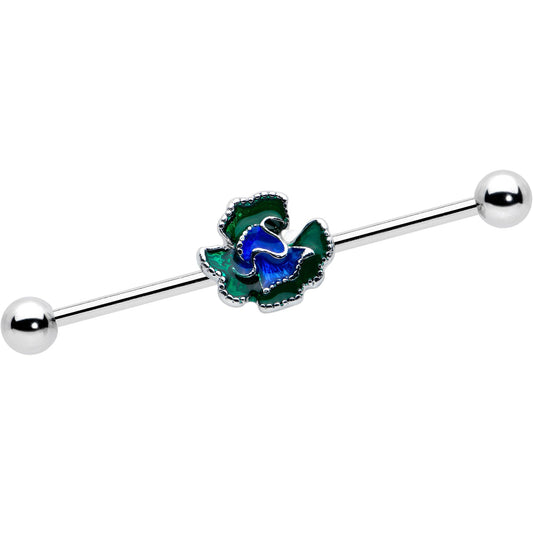 14 Gauge Spring Flower Green Blue Industrial Barbell 38mm