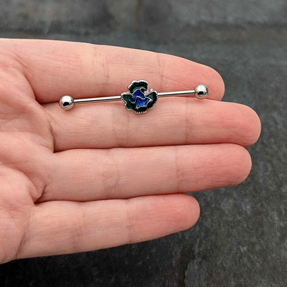 14 Gauge Spring Flower Green Blue Industrial Barbell 38mm