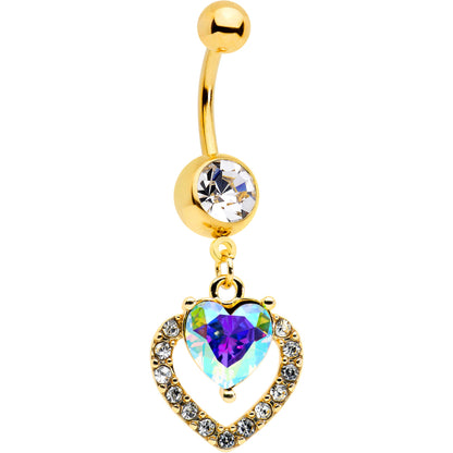 Clear Aurora Gem Gold Tone Rococo Heart Dangle Belly Ring