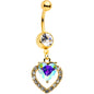 Clear Aurora Gem Gold Tone Rococo Heart Dangle Belly Ring