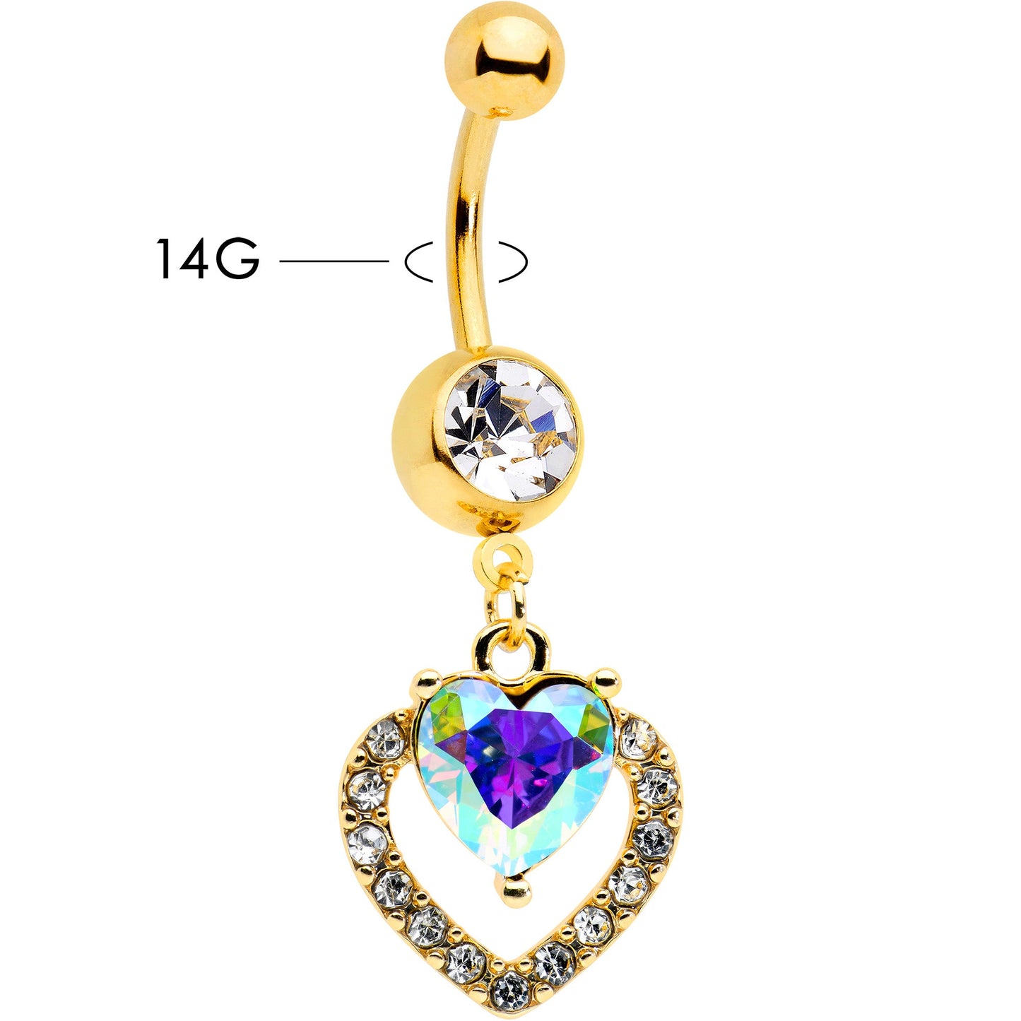 Clear Aurora Gem Gold Tone Rococo Heart Dangle Belly Ring