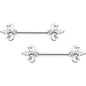 14 Gauge 9/16 Clear CZ Gem Double Heart Baroque Barbell Nipple Ring Set