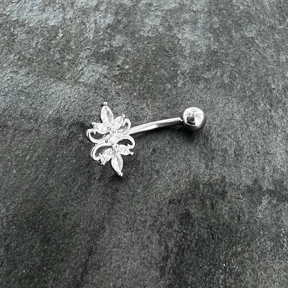 Clear CZ Gem Elegant Double Heart Baroque Belly Ring