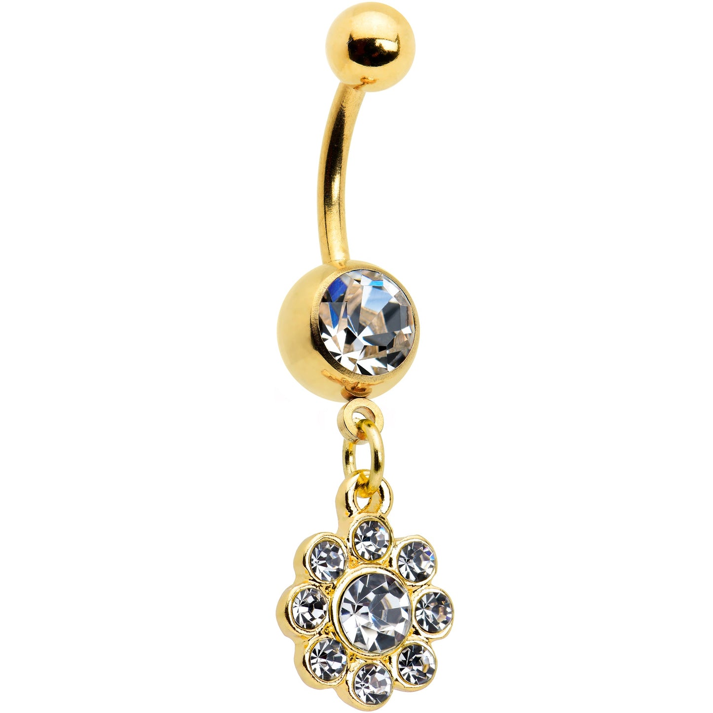 Clear Gem Gold Tone Whimsy Flower Dangle Belly Ring