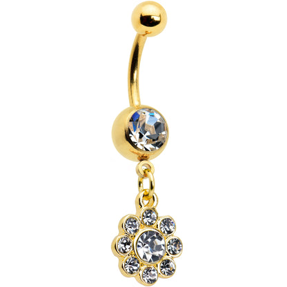 Clear Gem Gold Tone Whimsy Flower Dangle Belly Ring