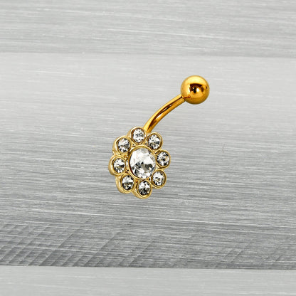 Clear Gem Gold Tone Whimsy Flower Belly Ring