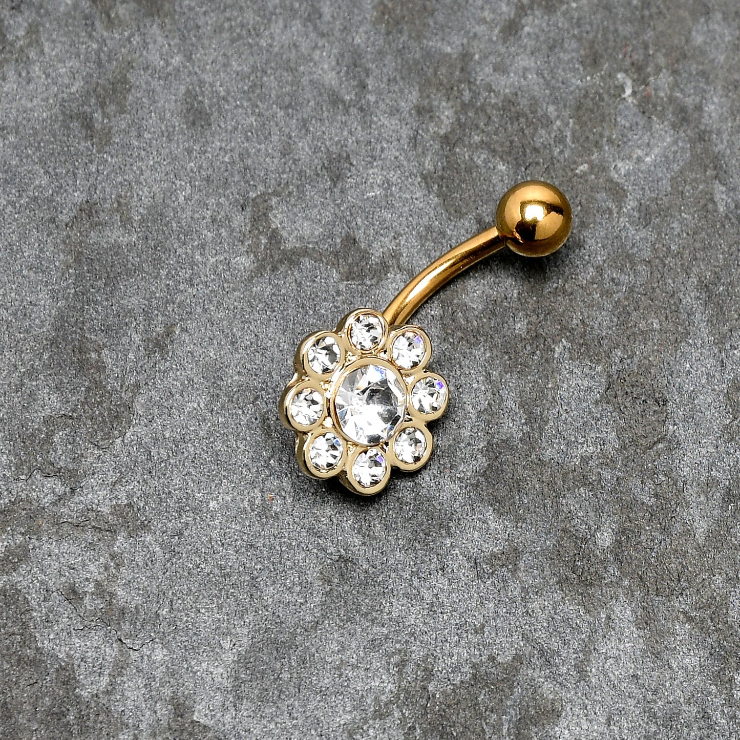 Clear Gem Gold Tone Whimsy Flower Belly Ring