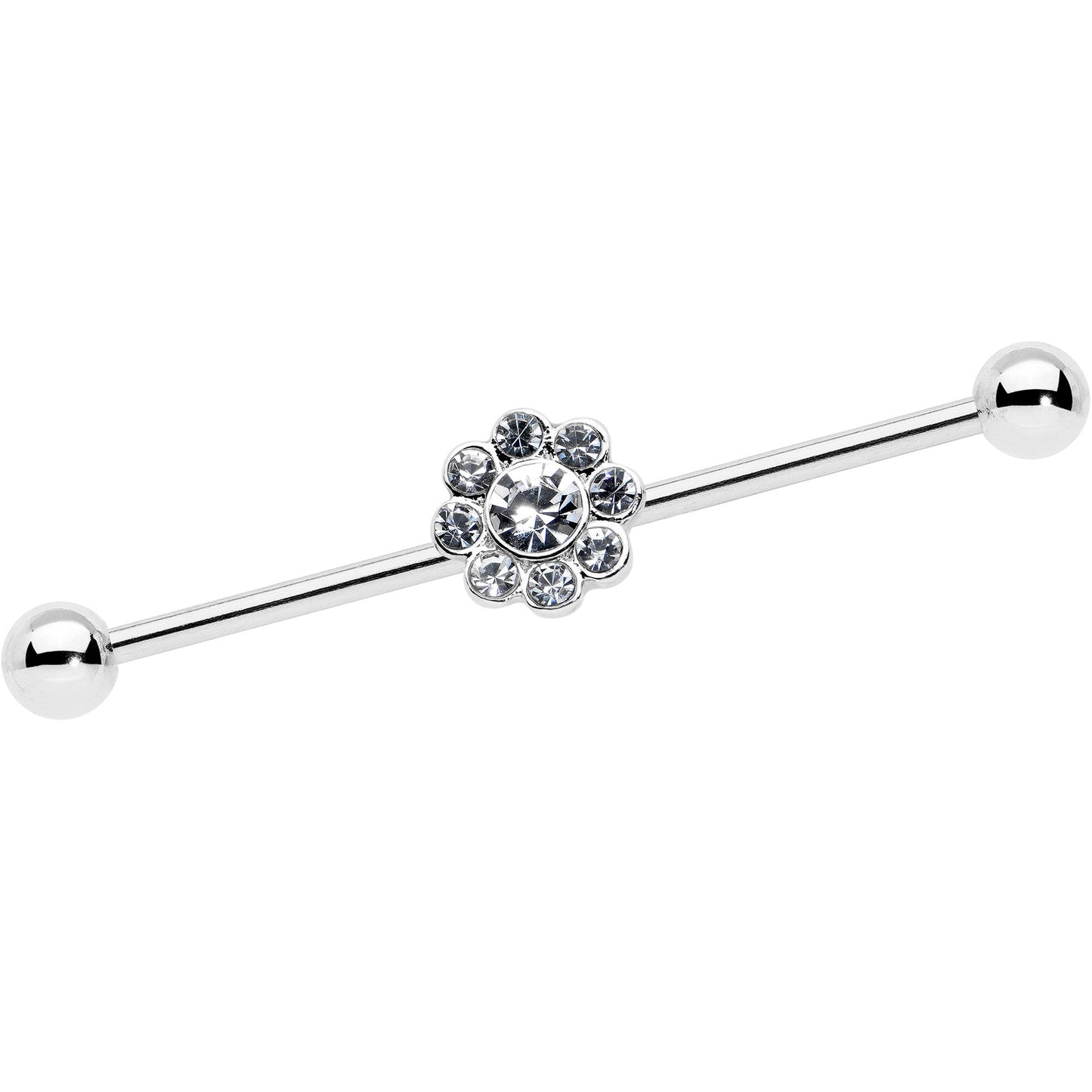 14 Gauge Clear Gem Whimsy Flower Industrial Barbell 38mm