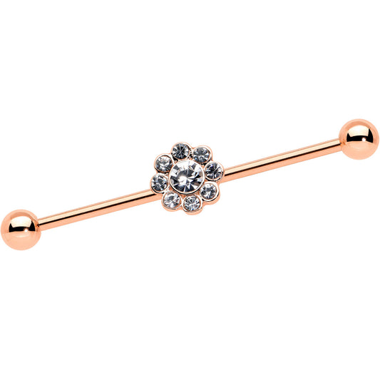 14 Gauge Clear Gem Rose Gold Hue Whimsy Flower Industrial Barbell 38mm