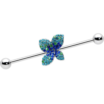 14 Gauge Blue Green Gem Glam Butterfly Industrial Barbell 38mm