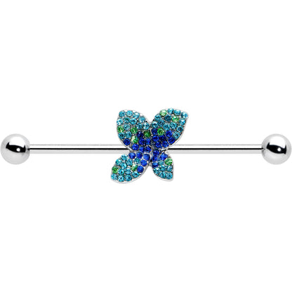 14 Gauge Blue Green Gem Glam Butterfly Industrial Barbell 38mm