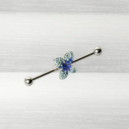 14 Gauge Blue Green Gem Glam Butterfly Industrial Barbell 38mm