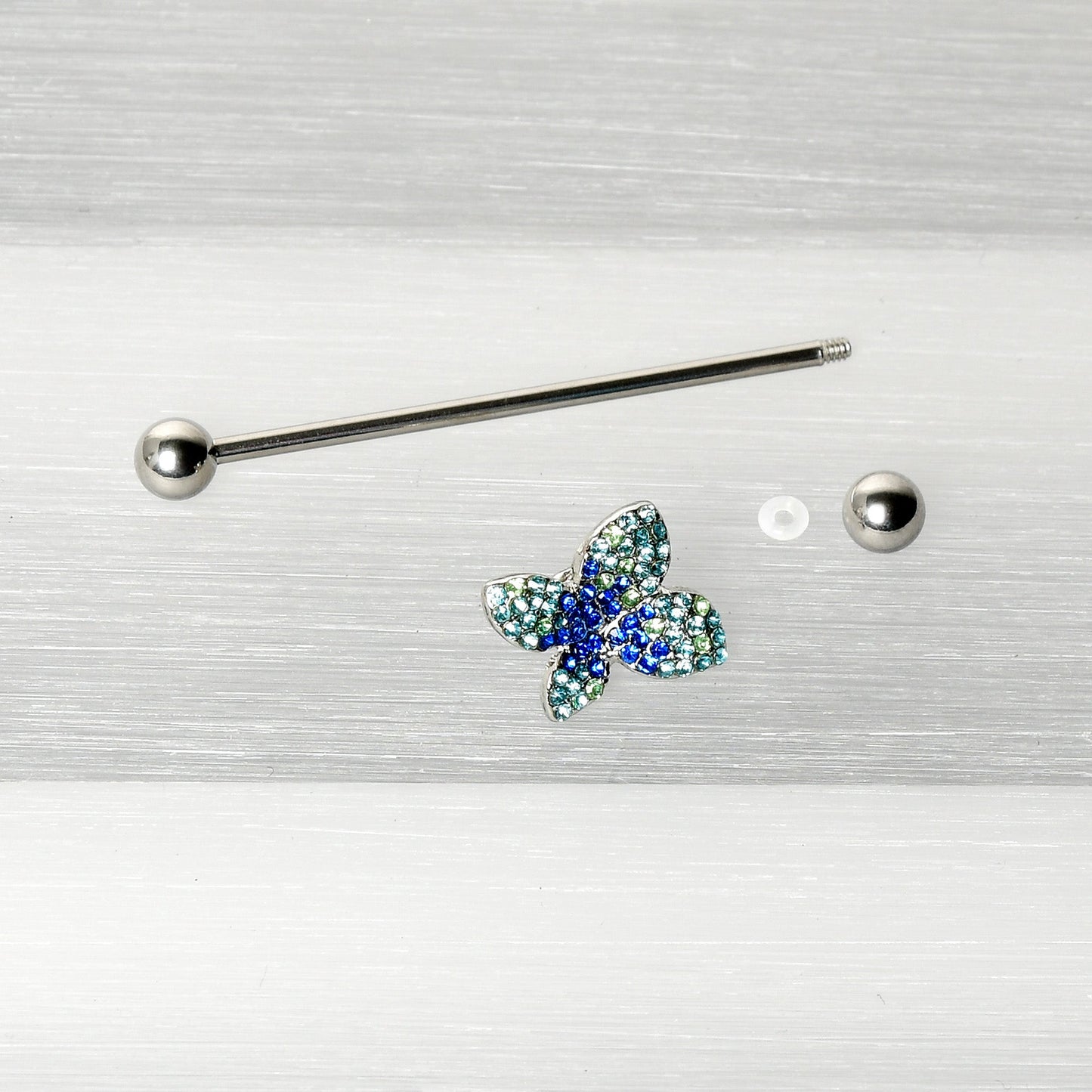 14 Gauge Blue Green Gem Glam Butterfly Industrial Barbell 38mm