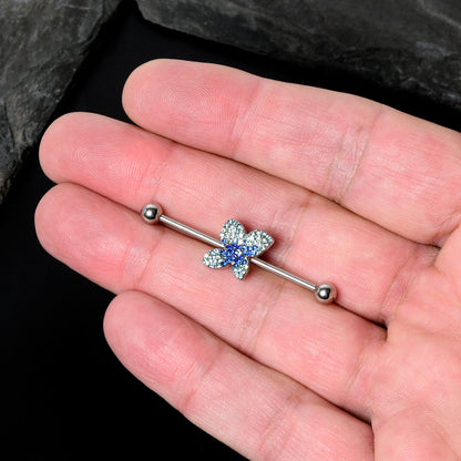 14 Gauge Blue Green Gem Glam Butterfly Industrial Barbell 38mm