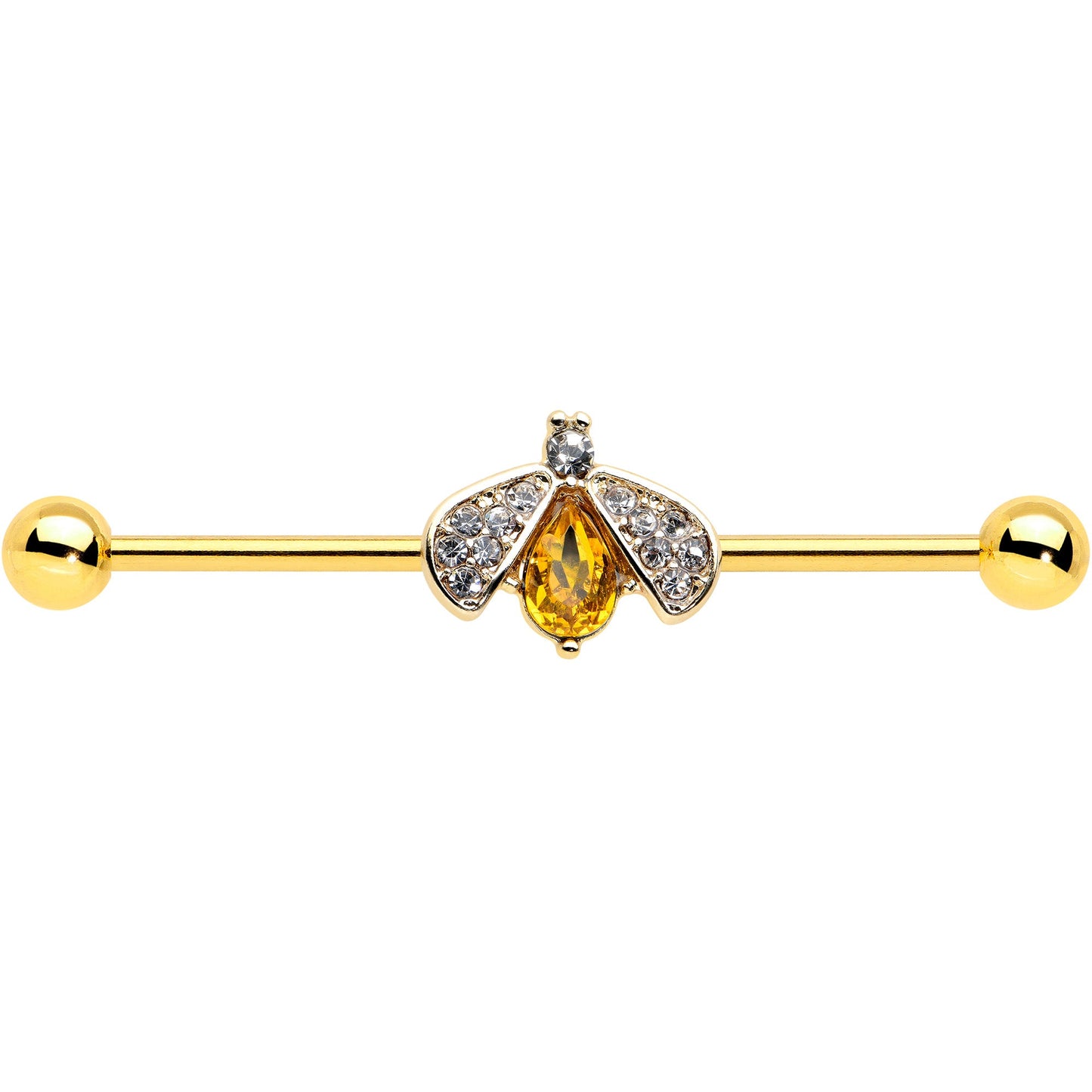 14 Gauge Clear Yellow Gem Gold Tone Style Bug Industrial Barbell 38mm