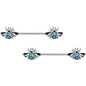 14 Gauge 9/16 Blue Gem Bee Beautiful Insect Barbell Nipple Ring Set