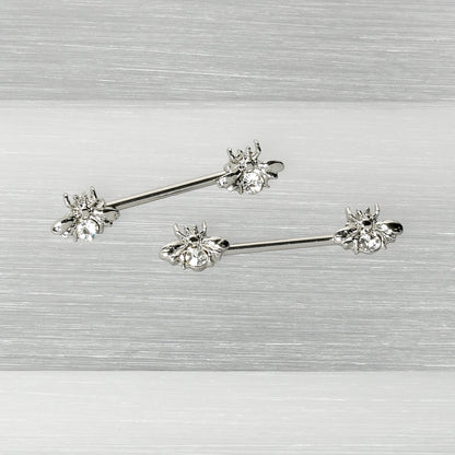 14 Gauge 9/16 Clear Gem Bee Beautiful Insect Barbell Nipple Ring Set