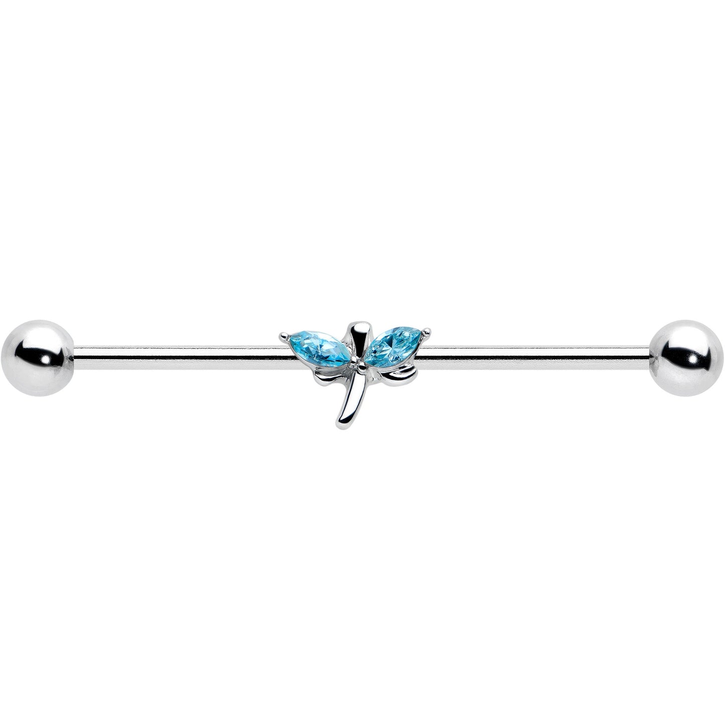 14 Gauge Blue Gem Simple Stylized Dragonfly Industrial Barbell 38mm