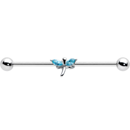 14 Gauge Blue Gem Simple Stylized Dragonfly Industrial Barbell 38mm