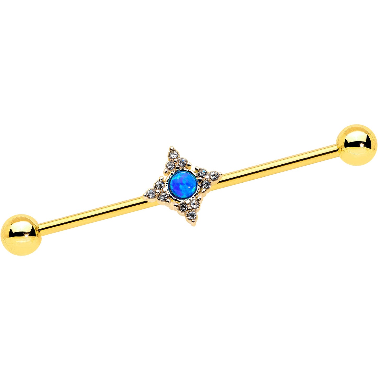 14 Gauge Blue Synthetic Opal Gold Tone Rhombus Industrial Barbell 38mm