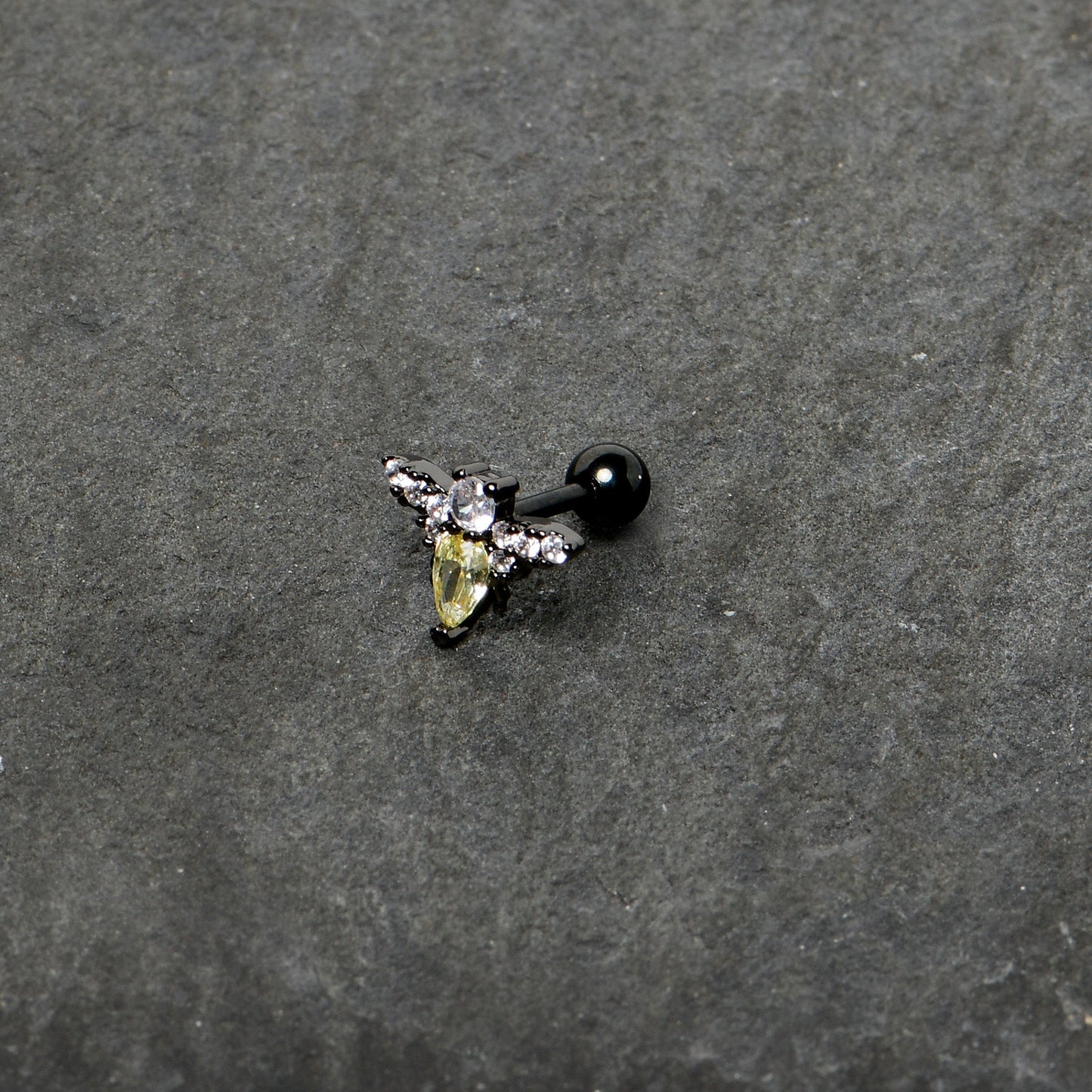 16 Gauge 1/4 Clear Yellow Gem Black Butterfly Cartilage Tragus Earring