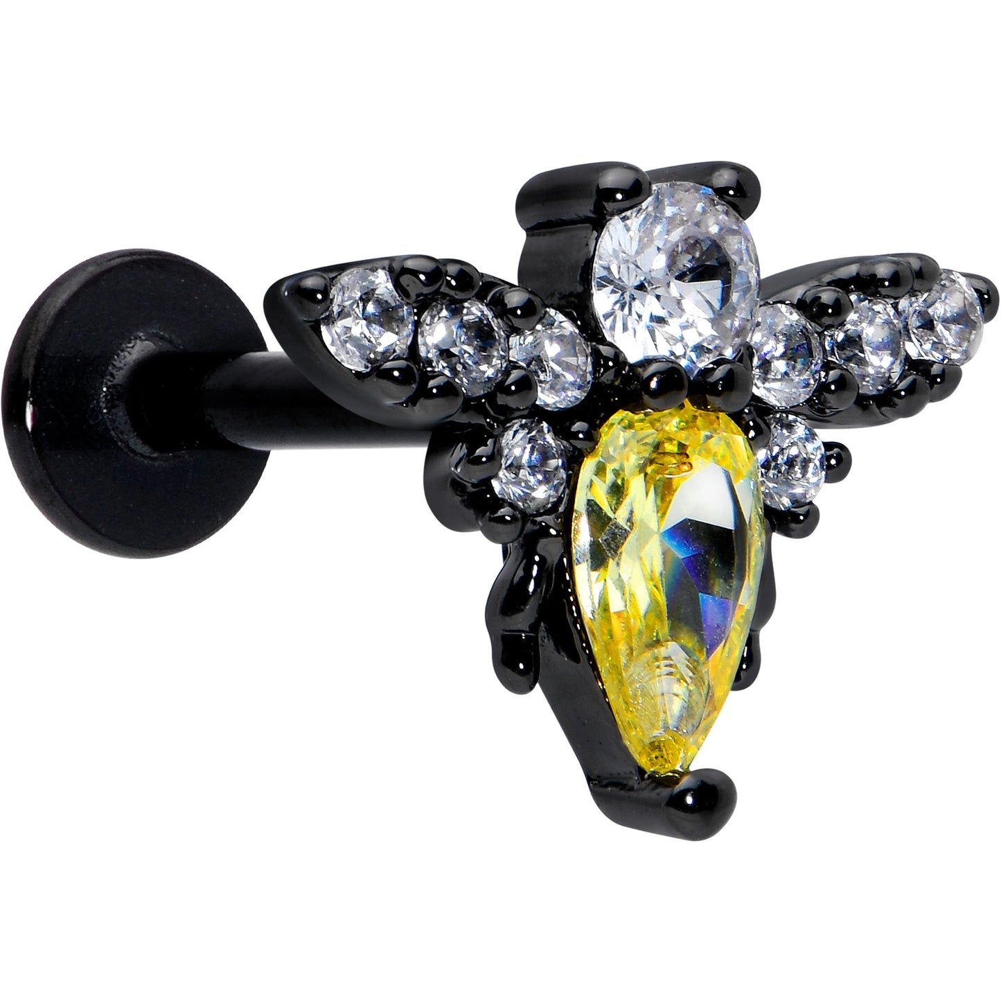 16 Gauge 5/16 Clear Yellow Gem Black Butterfly Labret Monroe Tragus