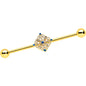 14 Gauge Blue Gem Gold Tone Texture Emblem Industrial Barbell 38mm