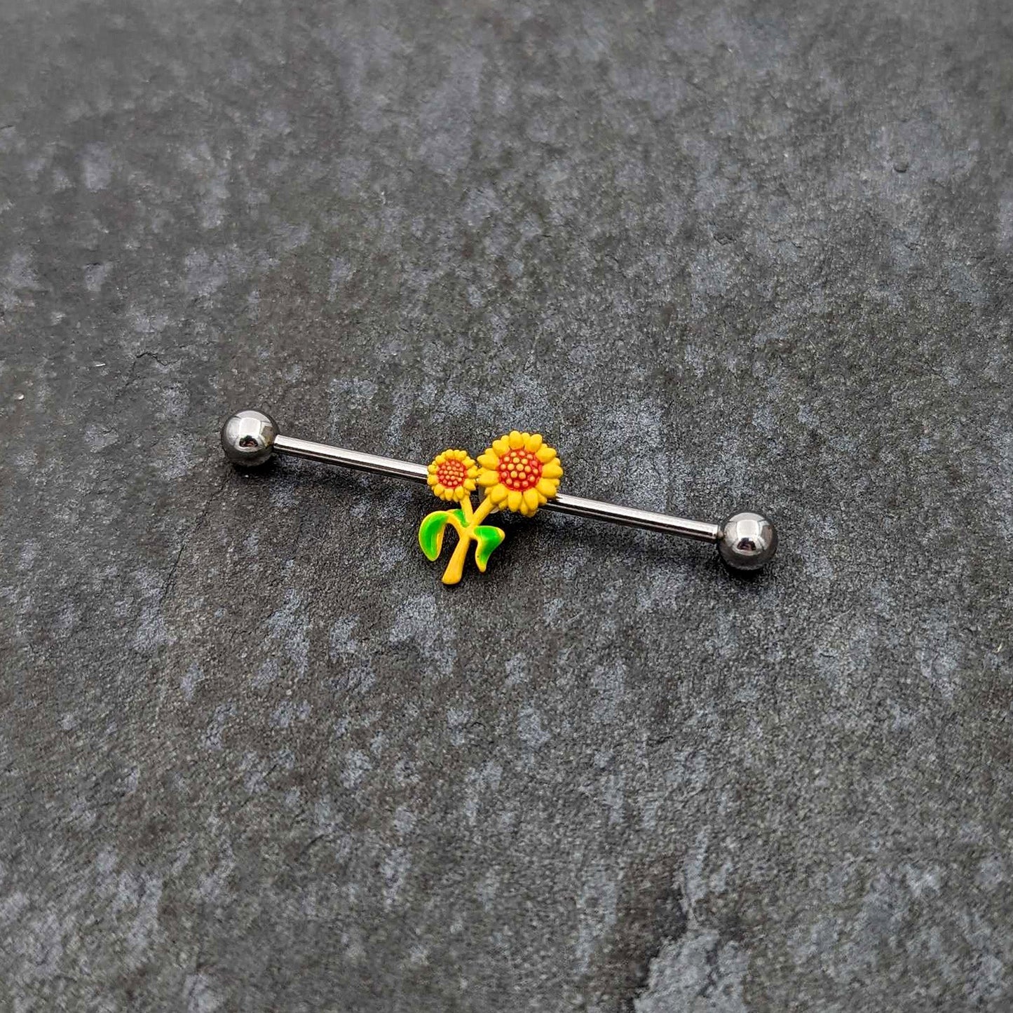 14 Gauge Happy Sunflower Duo Industrial Barbell 38mm