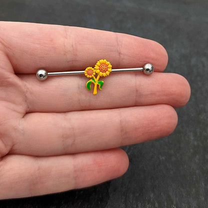 14 Gauge Happy Sunflower Duo Industrial Barbell 38mm