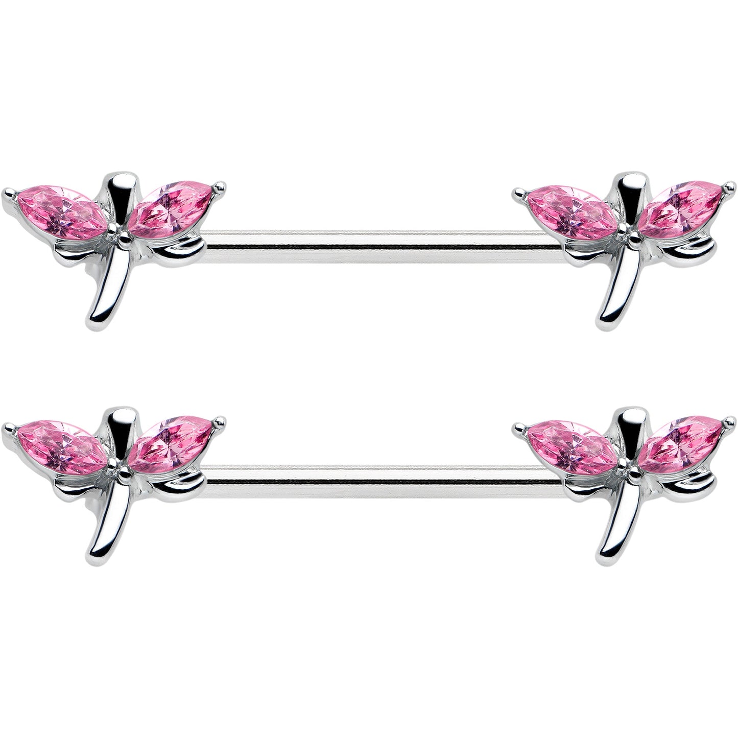 14 Gauge 5/8 Pink Gem Simple Styled Dragonfly Barbell Nipple Ring Set