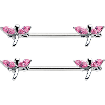 14 Gauge 5/8 Pink Gem Simple Styled Dragonfly Barbell Nipple Ring Set