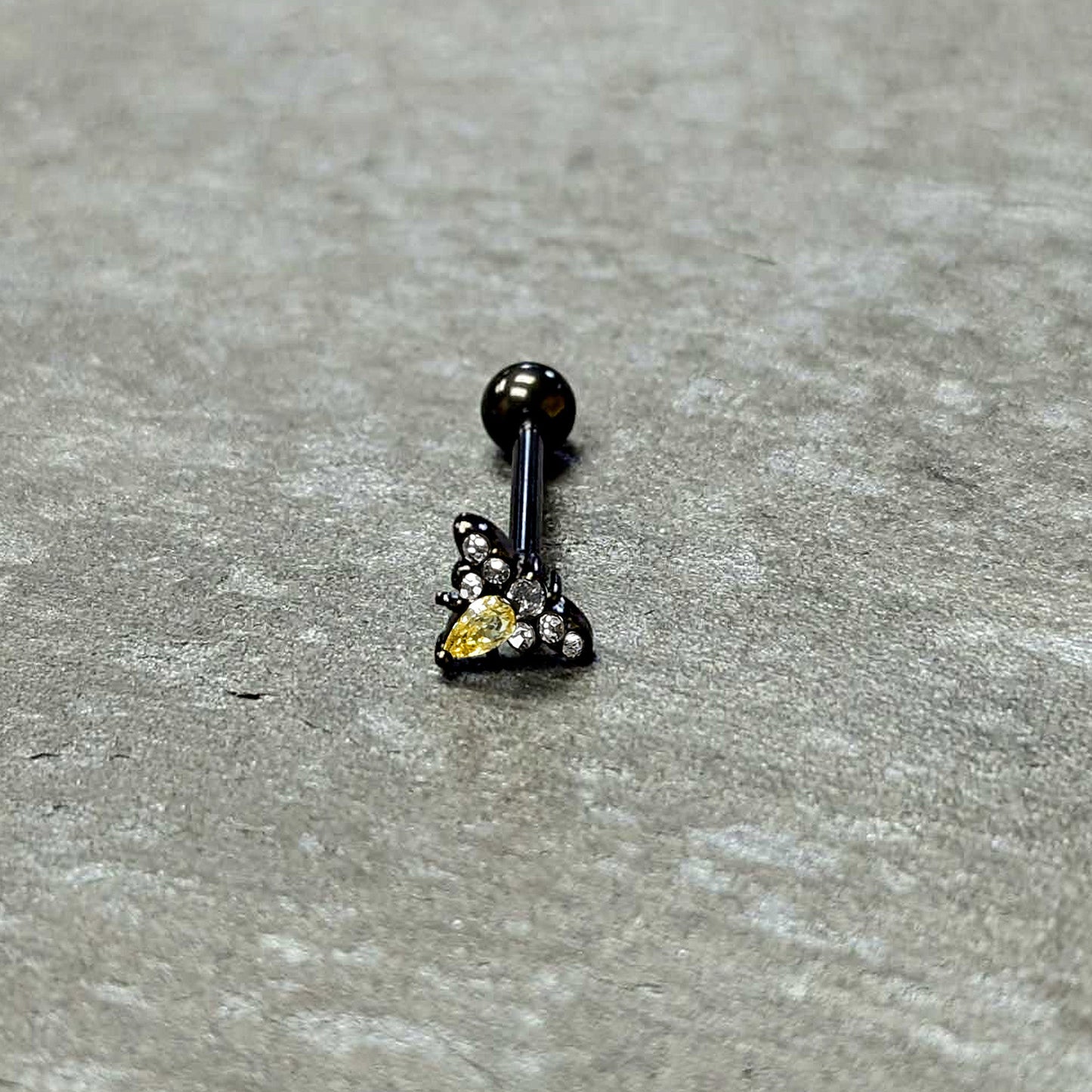 Clear Yellow Gem Black Butterfly Barbell Tongue Ring