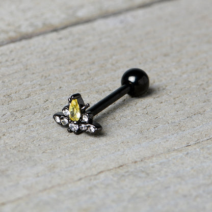 Clear Yellow Gem Black Butterfly Barbell Tongue Ring