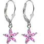 Silver Tone Pink Cubic Zirconia Flower Earrings