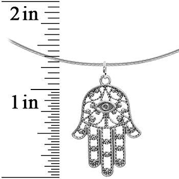 Intricate Silver Hamsa Hand Pendant Choker Necklace