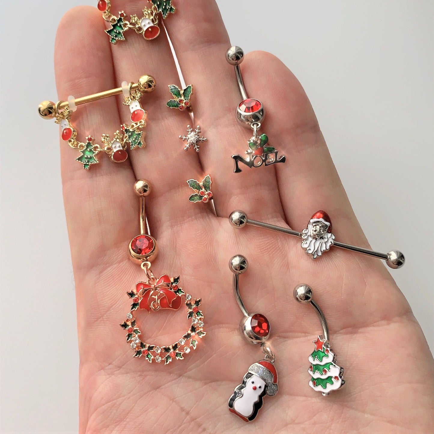 16 Gauge 1/4 Red Gem Rose Tone Mistletoe Christmas Cartilage Tragus