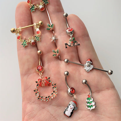 16 Gauge 1/4 Red Gem Rose Tone Mistletoe Christmas Cartilage Tragus