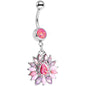 Pink Faux Opal Dewdrop Flower Dangle Belly Ring