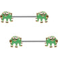 14 Gauge 5/8 Clear Gem Green Festive Elephant Barbell Nipple Ring Set
