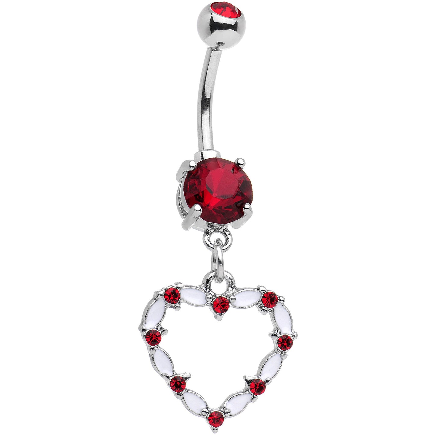 Red Gem White Whole Heart Dangle Belly Ring