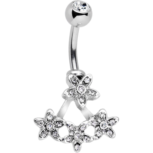 Clear Gem Field of Flowers Dangle Belly Ring