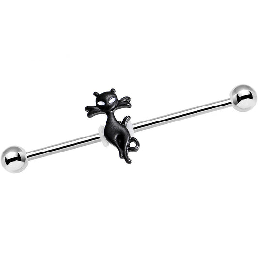 14 Gauge Stainless Steel Lucky Black Cat Industrial Barbell 38mm