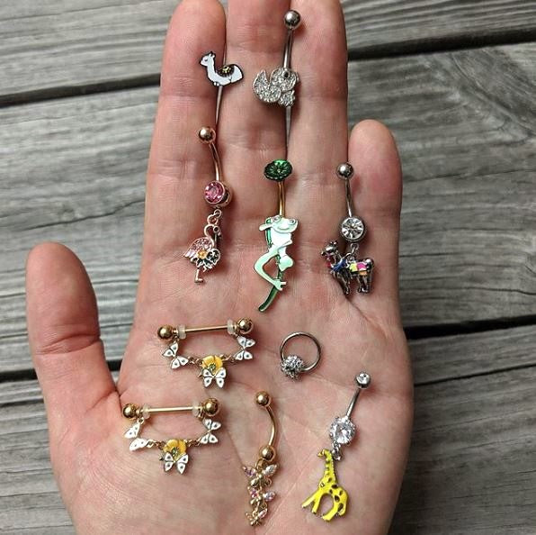 Clear CZ Gem Colorful Drama Llama Dangle Belly Ring