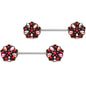 14 Gauge 5/8" Red Pink Gem Pinwheel Barbell Nipple Ring Set