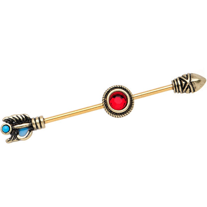 Red Gem Gold PVD Southwestern Sacred Spear Industrial Barbell 38mm